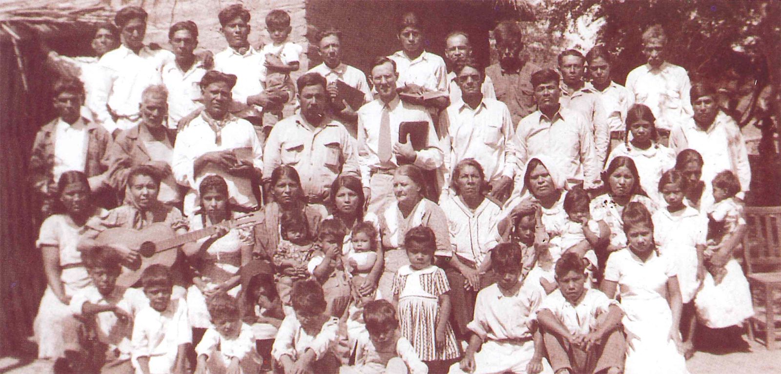 Vessie D. Hargrave (center) with a congregation in Navolato, Sonora, Mexico, in the 1940s