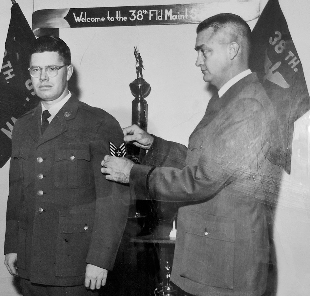 Morgan Lee (left) as an airman